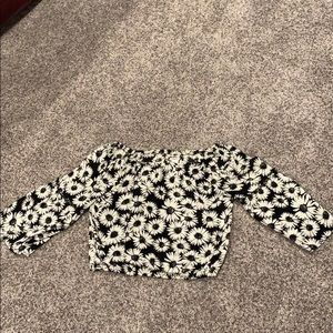 off the shoulder floral shirt